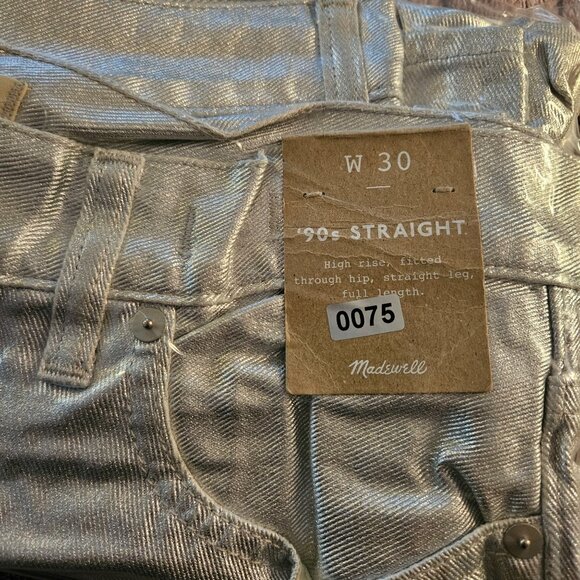 Madewell 90s Straight High-Rise Silver Metallic Jeans W30 Fitted Hip Straight Le - Picture 11 of 11